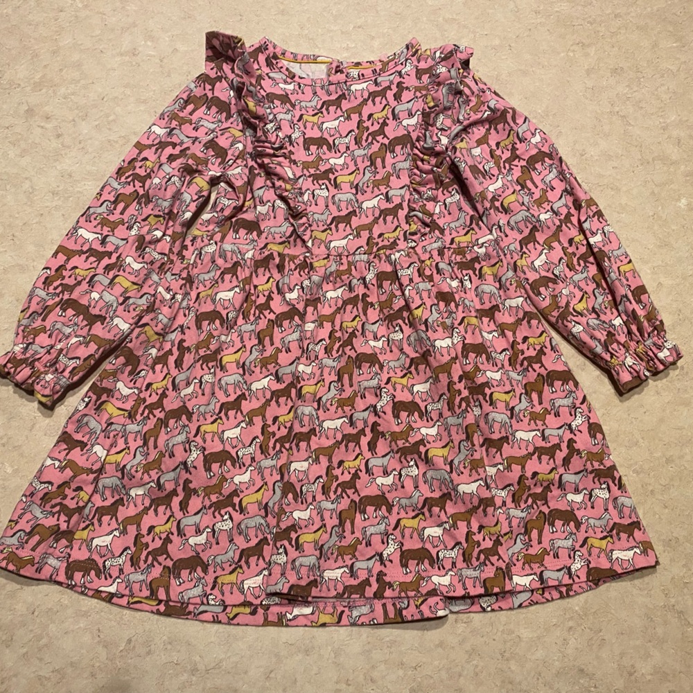 Mini Boden dress long sleeve toddler dress horse print 3 - 4 years 100% cotton